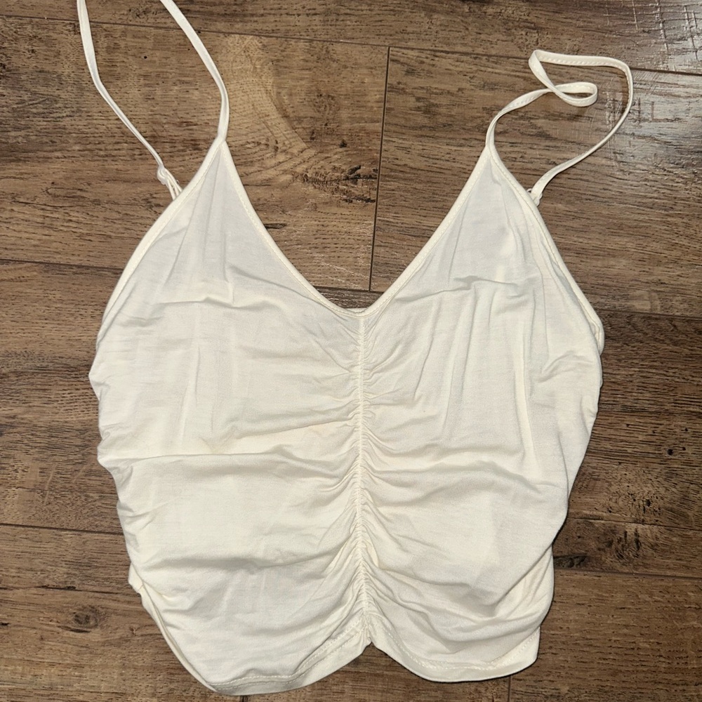 White ruched cropped tank